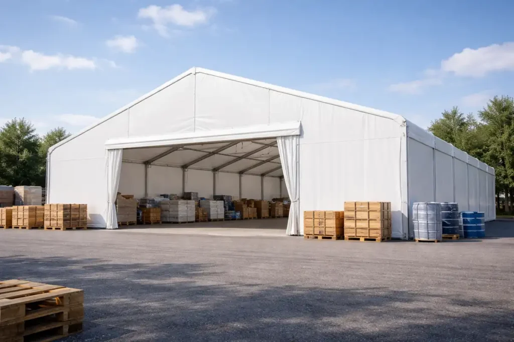 Mö/PR Eventservice – Großes Lagerzelt für Events und Logistik